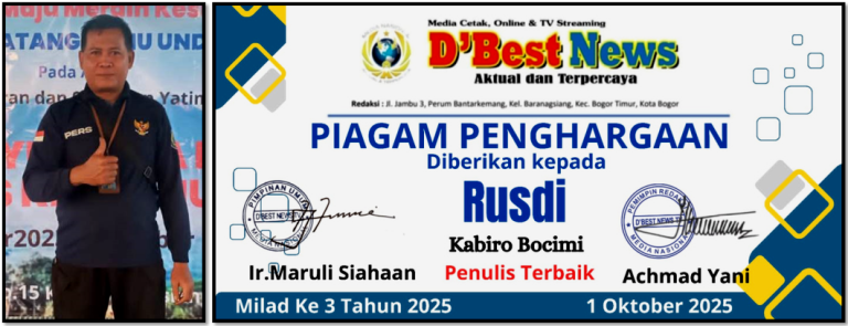 rusdi dapat penghargaan DBestnews untuk kedua kalinya di HUT ke 3