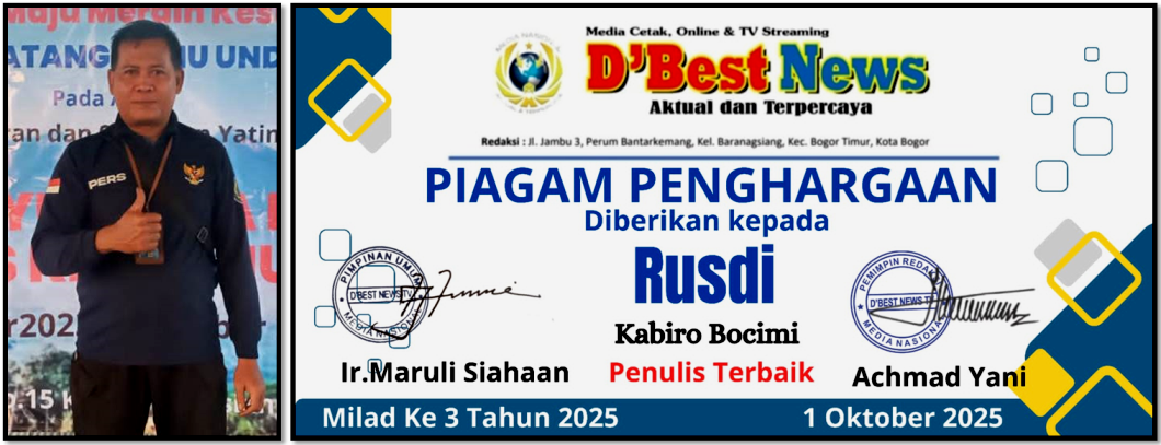rusdi dapat penghargaan DBestnews untuk kedua kalinya di HUT ke 3